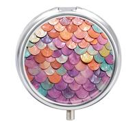 Mermaid Scales Background Pill Box Cute Round Pill Case Portable Medicine Tablet Vitamin Holder Organizer for Purse Pocket