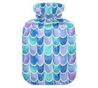 Mermaid Scales Blue Hot Water Bottle with Soft Cover Feet Warmer with Soft Cover Hot Water Bag for Neck and Shoulder Pain Relief Small