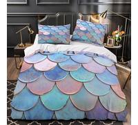 Mermaid Scales Comforter Cover 3D Design Printed All Season 3 Piece Bedding Set Zipper iridescent Fantasy Design Quilt Cover Ultra Soft Washable for Kids Teens Adults Women Youth King（220x240cm）