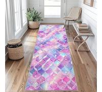 Mermaid Scales Runner Rug 66 x 200 cm Long Washable, Pink Purple Gradient Runner Rug for Hallway Non Slip Carpet, Kitchen Entryway Hall Bedroom Decor, Soft Low Pile j&252