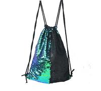 Mermaid Sequin Bag Dance Bag Shining Shoulder Bag Riding Biking Drawstring Bag Outdoor Sports Backpack (green black)