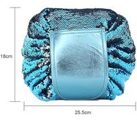 Mermaid Sequin cCosmetic Bag, Portable Lazy Drawstring Makeup Bag, Flash Handbag Party Bag, Large Capacity Adjustable Cosmetic Case (Red)