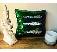 MERMAID SEQUIN CUSHION Cover Pillow Case Reversable Flip Sequins Sofa 35x35cm (Green & Silver, Without Pillow Insert)