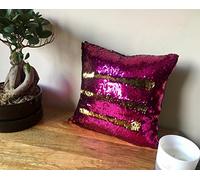 MERMAID SEQUIN CUSHION Cover Pillow Case Reversable Flip Sequins Sofa 35x35cm (Hot Pink & Gold, Without Pillow Insert)