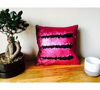 MERMAID SEQUIN CUSHION Cover Pillow Case Reversable Flip Sequins Sofa 35x35cm (Hot Pink & Matte Black, Without Pillow Insert)