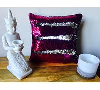 MERMAID SEQUIN CUSHION Cover Pillow Case Reversable Flip Sequins Sofa 35x35cm (Hot Pink & Silver, Without Pillow Insert)