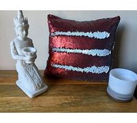 MERMAID SEQUIN CUSHION Cover Pillow Case Reversable Flip Sequins Sofa 35x35cm (Maroon & White, Without Pillow Insert)