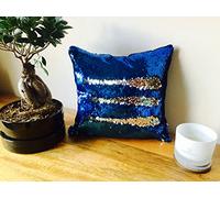 Mermaid Sequin Cushion Cover Pillow Case Reversable Flip Sequins Sofa 35x35cm (Navy Blue & Silver, Without Pillow Insert)