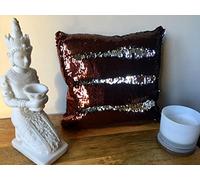 MERMAID SEQUIN CUSHION Cover Pillow Case - Reversable Flip Sequins Sofa 38x38cm (Brown & Silver, Without Pillow Insert)