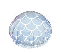 Mermaid Shower Cap,Pink-Blue Mermaid Scales Pattern Waterproof Double Layer Bath Caps Perfect For All Hair Lengths And Thicknesses