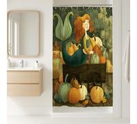 Mermaid Shower Curtain, Autumn Pumpkin Cartoon Bathroom Decor, Fall Seasonal Fanciful Waterproof Fabric Shower Curtain with Hooks 36x72 Inch