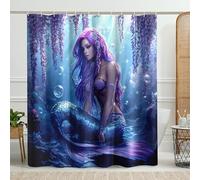 Mermaid Shower Curtain, Colorful Oceanic Art Shower Curtain for Bathroom Decor, Summer Coastal Fantasy Waterproof Fabric Shower Curtain Set with Hooks 72x72 Inch