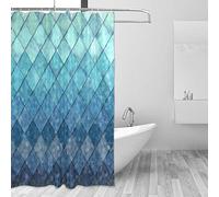 Mermaid Shower Curtains Ocean Blue Teal Fish Scales Geometric Rhombus Bathroom Curtains Proof Resistant Fabric Weighted Bath Curtain Washable Tub Shower Curtain for Holiday 12 Hooks 153x183 cm