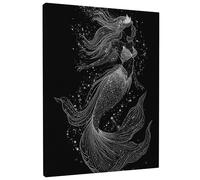 Mermaid Silhouette Canvas Wall Art, Black White Ocean Decor, Abstract Underwater Aesthetic Print for Living Room, Bedroom, Bathroom, Dorm, Wrapped Canvas 16x20 Inch