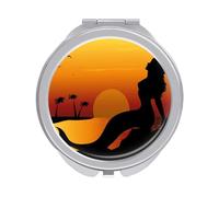 Mermaid Silhouette On Rocks Sea Moon Palm Trees Folding Make Up Mirror, Compact 2X/1X Magnification Mirror, Women Portable Travel Makeup Mirror 2.4 x 2.4 inch