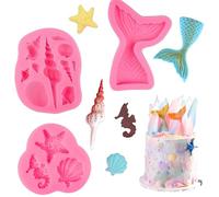 Mermaid Silicone Mould Shell Conch Mermaid Tail Seahorse Starfish Fondant Cake Moulds Silicone Baking Molds Tools for DIY Cake Decorating Chocolate Candy Soap,3PCS