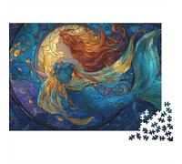 Mermaid Stained Glass Artwork-1 Jigsaw Puzzles Puzzle for Adults Kids. 1000 Piece Impossible Challenge Toy Educational Game Home Decoration for Educational Games Gifts 52x38cm/1000pcs