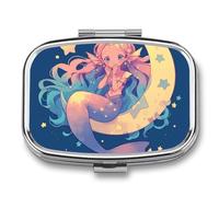 Mermaid Star Moon Pill Case Box with 2 Compartment Medicine Vitamin Organizer for Purse Pocket 5.5x4cm