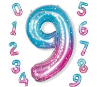 Mermaid Starry Number 9 Balloons, 40 Inch Large Purple Blue Pink Foil Number Balloons Set 0-9 for Girls, Globos de Numero 9 Helium Balloon for 9th Age Birthday Anniversary Party Decorations Supplies