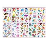 Mermaid Stickers Temporary Tattoos for Girls,Kids,10 Sheet Mermaid Transfer Tattoos Kids Tattoos,Waterproof Stick on Tattoos for Kids Girls Children Adults Mermaid Theme Birthday Party Bags Fillers