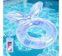 Mermaid Swimming Rings with Waterproof Phone Pouch, Durable Pool Inflatables Rings for Teens and Adults, Easy Inflatable Floaties Supports 50-75 kg, Perfect for Pool Fun Summer Beach (Blue)