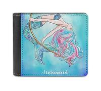 Mermaid Swinging on a Rope On Turquoise Leather Bifold Wallet Coin Purse Soft Stylish Credit Pass Case Card-Holder for Boy Girl Men Woman Money Storage