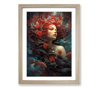 Mermaid Symbolism Framed Print | A2 Oak Framed Wall Art | Ready to Hang | Modern Nature Picture | Living Room Bedroom Lounge Office