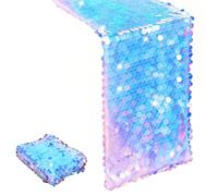 Mermaid Tablecloth for Birthday Party Decorations, Party Table Runner Mermaid Tail Scales Glitter Holographic Sequin Table Cover for Ocean Under The Sea Party Decorations Party Supplies 12 x 85"