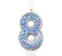 Mermaid Tail Birthday Candle, Purple Blue Pearl Flashing Number 8 Candle, Mermaid Theme Birthday Cake Decoration, Birthday Candle Supplies for Girls and Children