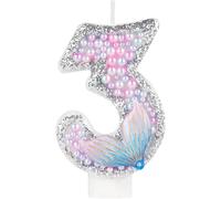 Mermaid Tail Birthday Candles, Sparkler 3rd Birthday Candles, Pink Number 3 Candle for Cake, Macaron Pink Candle Cake Topper for Girls Boys Mermaid Themed 3rd Birthday Party Decorations Supplies