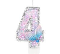 Mermaid Tail Birthday Candles, Sparkler 4th Birthday Candles, Pink Number 4 Candle for Cake, Macaron Pink Candle Cake Topper for Girls Boys Mermaid Themed 4th Birthday Party Decorations Supplies