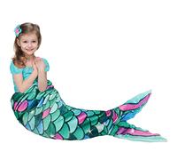 Mermaid Tail Blanket - Plush Mermaid Wearable Blanket for Girls Teens All Seasons Soft Flannel Snuggle Blanket Mermaid Scale Sleeping Bag 55" x 24" (Green)