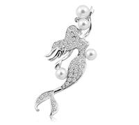 Mermaid Tail Brooch Pin for Women Girls - Elegant Ocean Blue Crystal Rhinestone & Pearl Fantasy Sea Creature Jewelry Gift Accessories