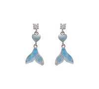 Mermaid Tail Drop Earrings for Women Rhinestone Studs Trendy Blue Fish Tail Heart Dangling Charm Studs Earrings Statement Oceans Sea Fashion Jewelry