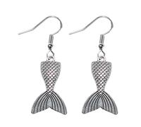 Mermaid Tail Earring Pair Fantasy Mythical Creature Earrings Cute Sea Fish Ocean Gift Silver Accessory Jewellery Beach Aquatic Marine Magic Magical Dangle Drop