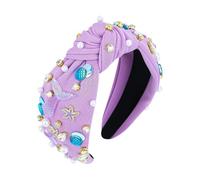 Mermaid Tail Headband Rhinestone Embellished Headband Pearl Jeweled Hairband Crystal Knotted Headbands Wide Top Knot Head Band Headpieces Fashion Hair Hoops Hair Accessories for Women Girls Purple