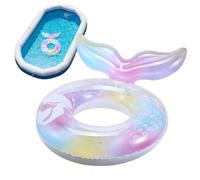 Mermaid Tail Inflatable Swim Ring - Shiny Water Float Circle, Rainbow Reflective Pool Inner Tube | Heavy Duty Vinyl Floating Ring With Unique Fishtail Shape For Water Park Holiday Garden Poolsid