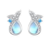 Mermaid Tail Moonstone Earrings Hypoallergenic 925 Sterling Silver Cute Mermaid Stud Earrings Moonstone Jewellery Gift for Women Girls Mother's Day Birthday Christmas