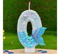 Mermaid Tail Numeral Birthday Candles,Metallic Blue & Silver Cake Cupcake Candles Number 0 Celebration Candles for Mermaid Themed Parties, Adult & Kids Birthday Decorations