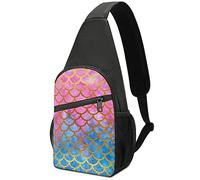 Mermaid Tail Scales God Fish Scales in Pink Blue Adjustable Fanny Waist Pack Pouch, Crossbody Durable Runners Bag Wallet for Sports Cycling Gym Hiking Fitness Women Men