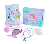 Mermaid Tail Secret Diary for Girls, Secret Diary with Lock, Cute Fluffy Notebook, Plush Notebook with Hair Band, Ballpoint Pen, Nacklace Set, Coin Purse, Hair Clips Stationery Set for Girls Aged 6-13