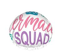 Mermaid Tail Shower Cap,Summer Hand Drawn Inspiration Quote Mermaid Squad Waterproof Double Layer Bath Caps Perfect For All Hair Lengths And Thicknesses