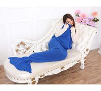 mermaid TAIL SOFA BLANKET WARM CROCHETED KNIT LAPGHAN CREWEL COVERLET TV COCOON ☆ COLOUR: BLUE
