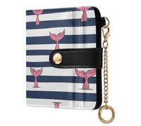 Mermaid Tail Stripe White Pattern Small Women Wallet RFID Blocking PU Leather Bifold Compact Card Holder with Coin Pocket Zipper Purse for Women Ladies Girls