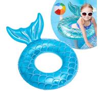 Mermaid Tail Swimming Rings for Kids Adult,70cm Blue Mermaid Inflatable Pool Floats Heavy-Duty PVC Safety Handles Floaties Toys for Women Girls for Beach Garden Pools Party Water Sport