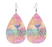 Mermaid Tail Teardrop Leather Earrings Ladies Print Pendant With Hook Fashion Vintage Party Daily Wear