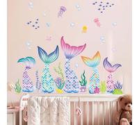 Mermaid Tail Wall Stickers for Girls: Peel and Stick Under The Sea Marine Ocean Wall Decals - Wall Art Decor Kids Supplies Ages 1-12 Year