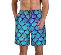 Mermaid Teal Fish Print Men's Casual Beach Shorts - Full Print, Ultra-Lightweight, Fast-Drying, and Extremely Comfortable - Ideal for Walking, Running, Surfing, Beach, Or Home Wear
