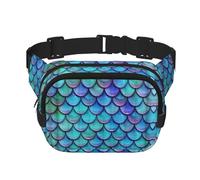 Mermaid Teal Fish Print Unisex Square Double Layer Waist Bag Crossbody Fanny Pack Travel Workout Accessory, Black, One Size, Black, One Size