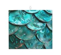 Mermaid Teal Fish Scale - Kitchen Drying Mats for Dishes Washable Absorbent Dish Draining Mat Heat Resistant Drying Pad for Countertop 16 x 18 in